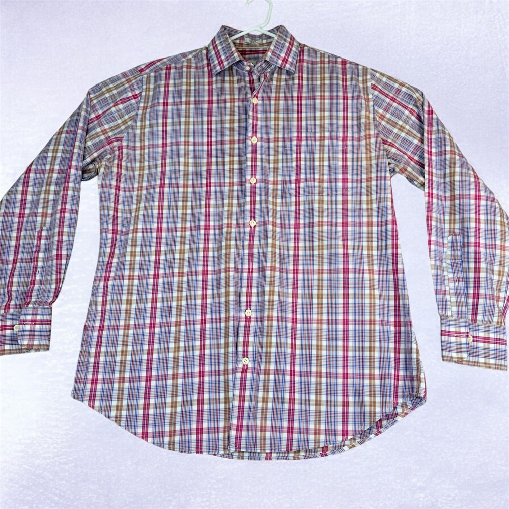 Peter Millar Mens Large Plaid Button Down Shirt Long‎ Sleeve Cotton Casual Dress